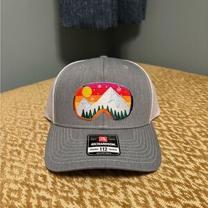 Richardson Gray Trucker Hat with Ski Goggle Mountain Patch